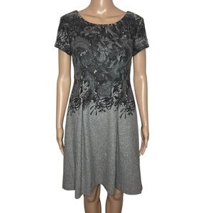 NWOT Talbots Gray Floral Round Neck Cap Short Sleeve Pleated Wool Blend Dress
